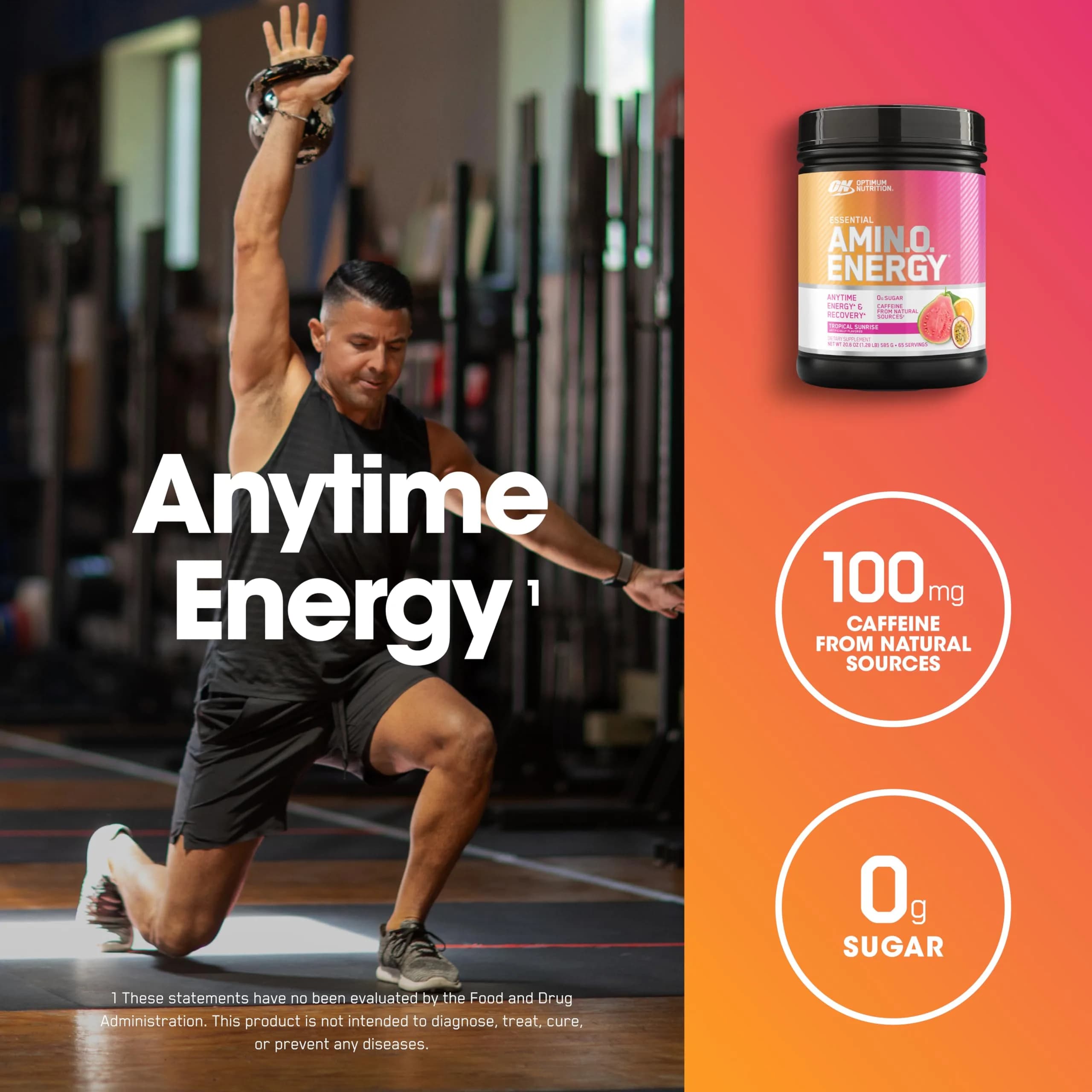 Optimum Nutrition Amino Energy Tropical Sunrise Flavor, 65 Servings (1.29 lb / 584g) | Energy & Recovery Blend - view 3