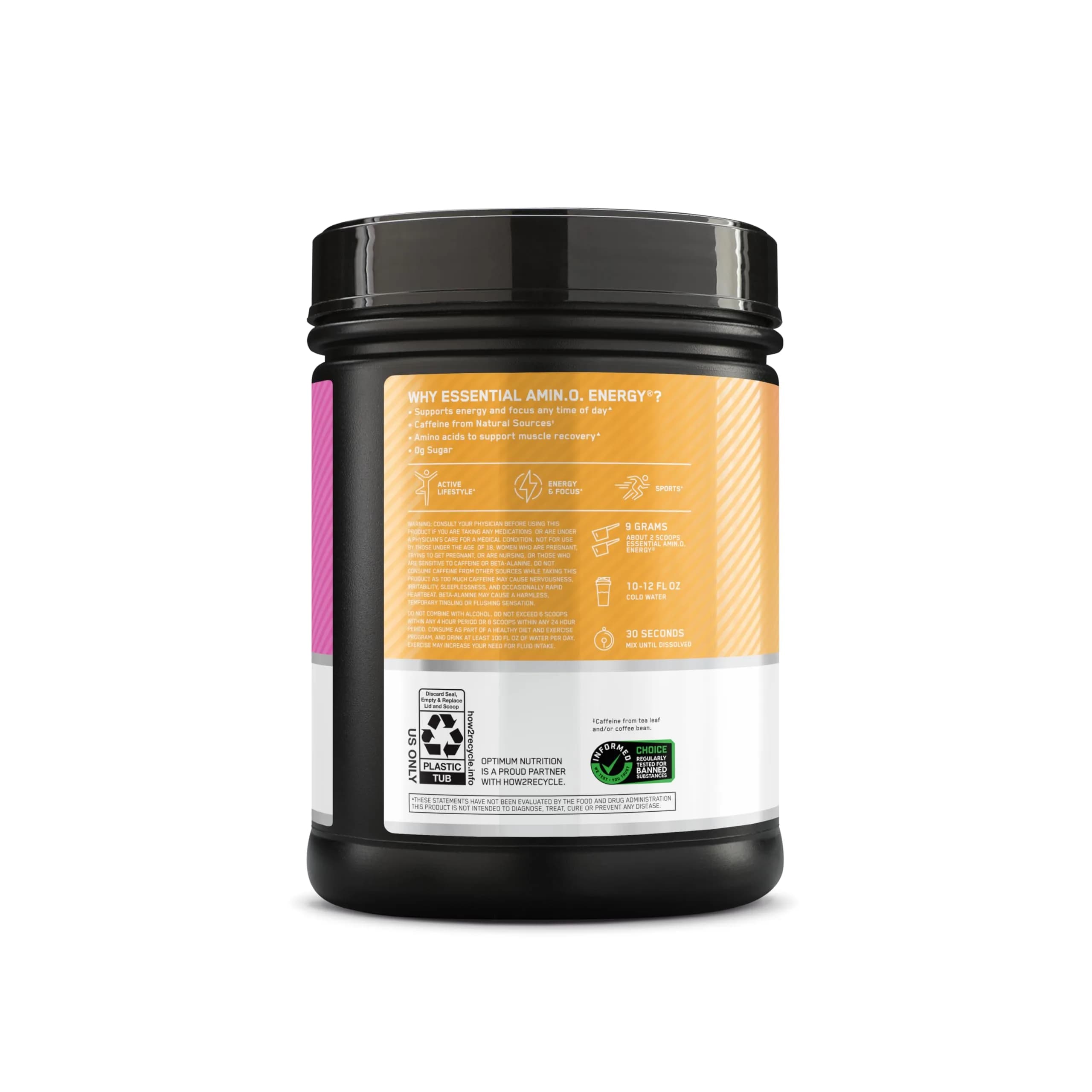 Optimum Nutrition Amino Energy Tropical Sunrise Flavor, 65 Servings (1.29 lb / 584g) | Energy & Recovery Blend - view 7