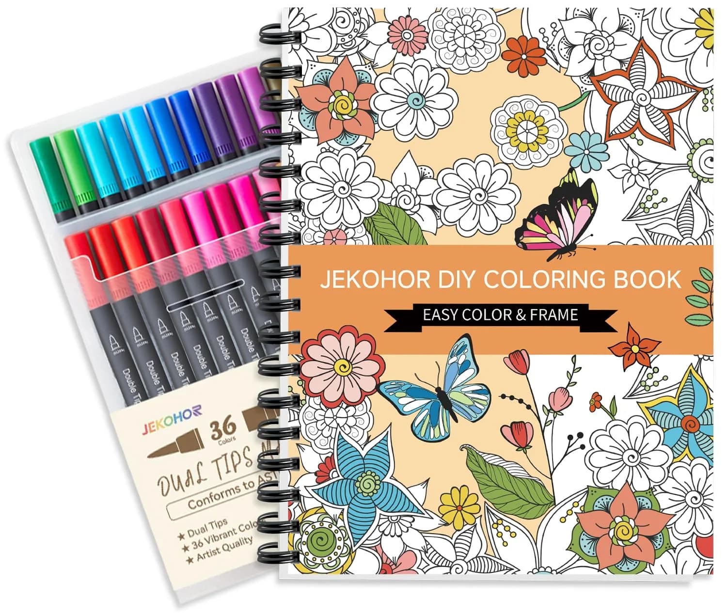 Jekohor Adult Coloring Book Set, 36 Markers, 30 Patterns | Vibrant Art Supplies for Relaxation & Creativity - main product image