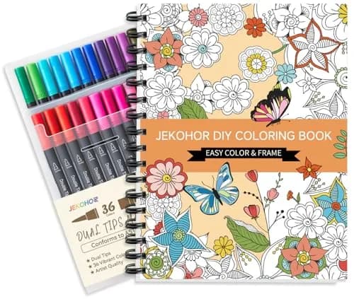 Jekohor Adult Coloring Book Set, 36 Markers, 30 Patterns | Vibrant Art Supplies for Relaxation & Creativity thumbnail 1