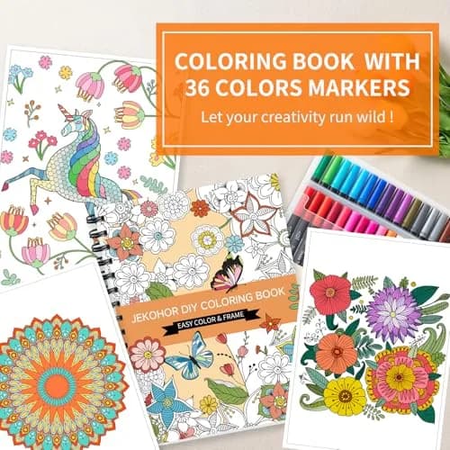 Jekohor Adult Coloring Book Set, 36 Markers, 30 Patterns | Vibrant Art Supplies for Relaxation & Creativity thumbnail 5