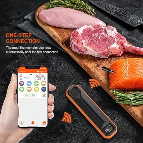 Dewjom Wireless Meat Thermometer – Digital Cooking Thermometer with Wireless Probe – 500Ft Range, App Control, Preprogrammed Temperatures thumbnail 3