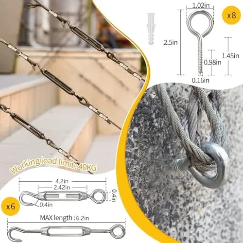 FGBNM 1/16" Wire Rope Kit with Turnbuckles & Eye Screws, 328ft (99.97m) Stainless Steel Cable thumbnail 4