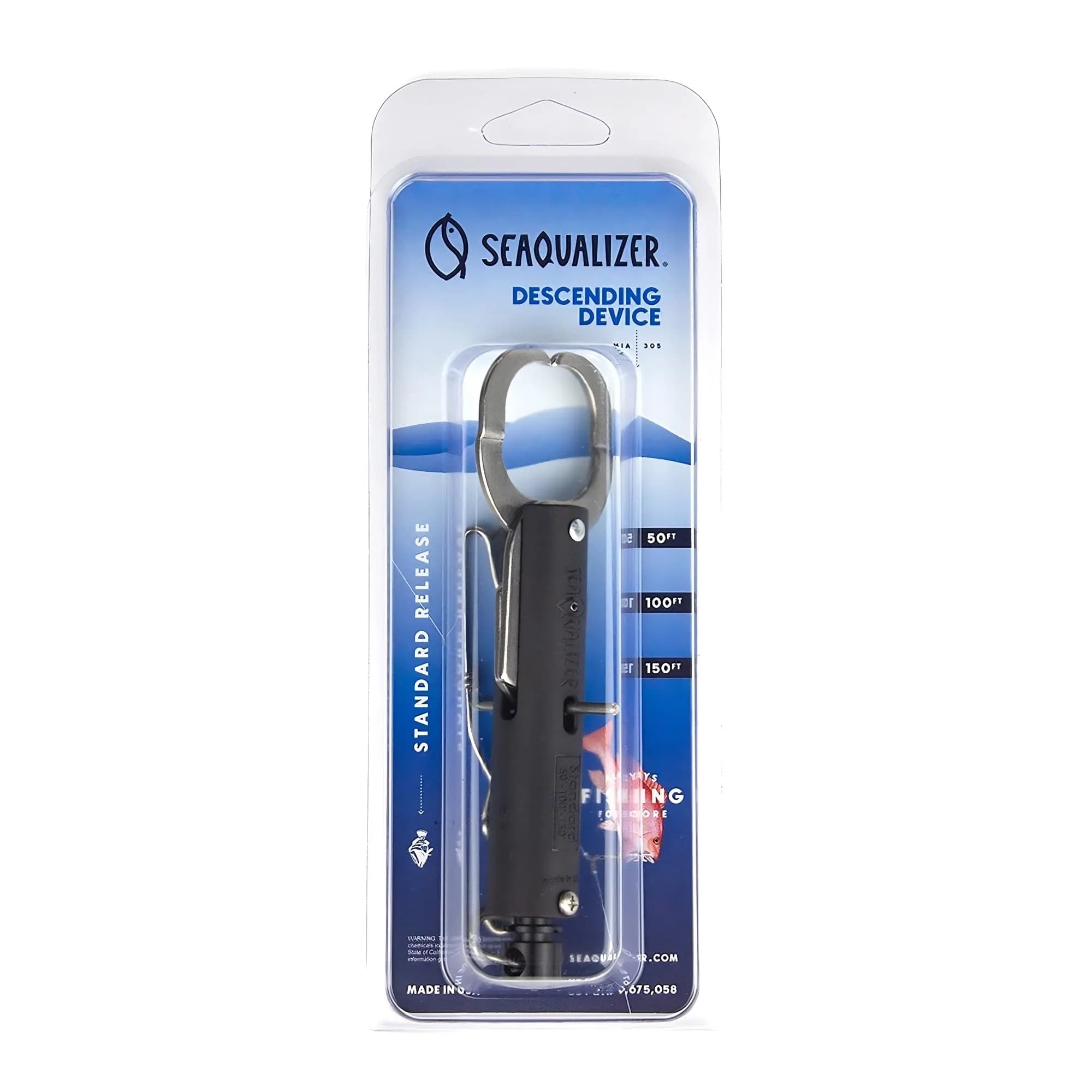 SeaQualizer Fish Descending Device – 3 Setting Release Device for Fishing – Non-Invasive and Reusable Fish Release Tool – NOAA Compliant - Made in USA (100, 200, 300 Feet Release) — Black