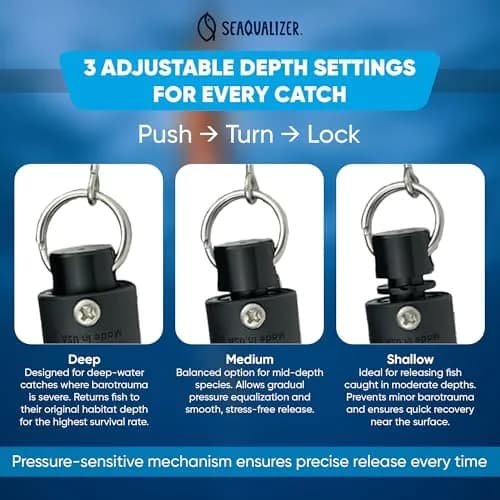 SeaQualizer Fish Descending Device – 3 Setting Release Device for Fishing – Non-Invasive and Reusable Fish Release Tool – NOAA Compliant - Made in USA (50, 100, 150 Feet Release) thumbnail 4