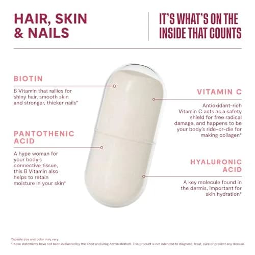Health By Habit Hair, Skin & Nails Supplement 2 Pack (120 Capsules) Supports Hydration, Hair & Nail Strength, Biotin 2000mcg, Vegan, Non-GMO thumbnail 3