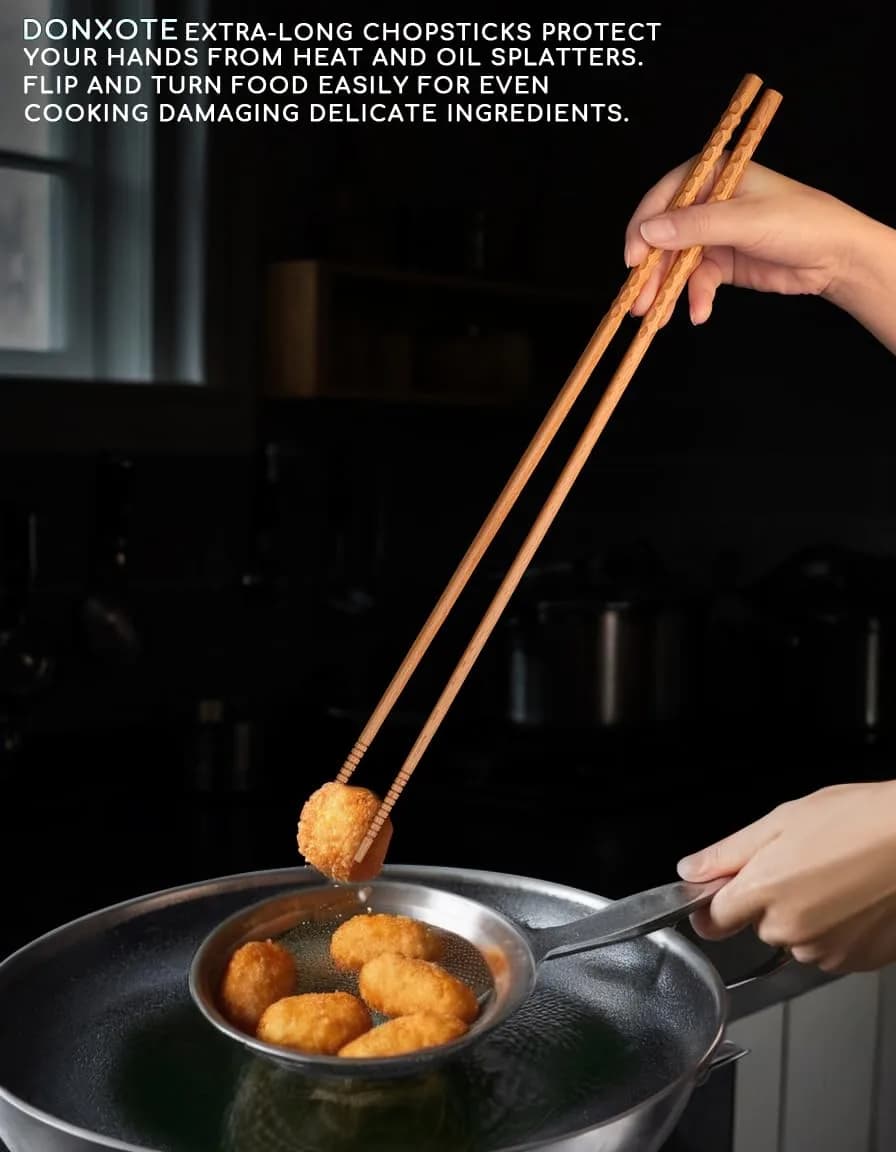 Donxote Extra Long Cooking Chopsticks 42cm (16.5 inches) | Double Anti-Slip Grip for Frying & Hotpot - view 5