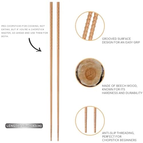 Donxote Extra Long Cooking Chopsticks 42cm (16.5 inches) | Double Anti-Slip Grip for Frying & Hotpot thumbnail 2
