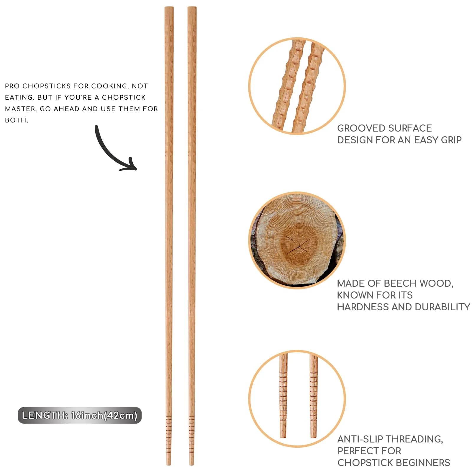 Donxote Extra Long Cooking Chopsticks 42cm (16.5 inches) | Double Anti-Slip Grip for Frying & Hotpot - view 2