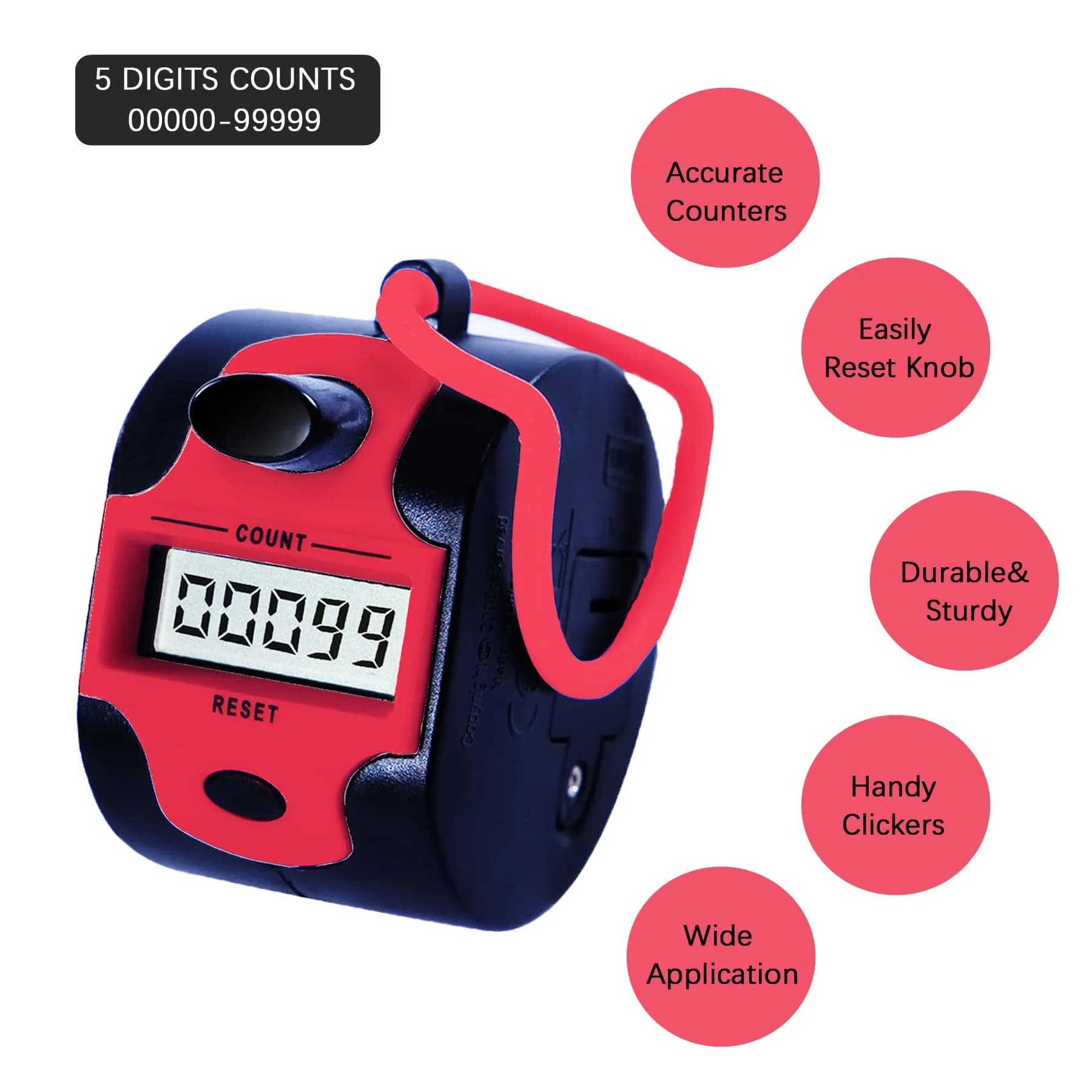TESEAS Handy Counter Click Manual Digital Clicker 5-Digit Display 99999 Count | Track Lap, People, Golf, Stitch - view 2