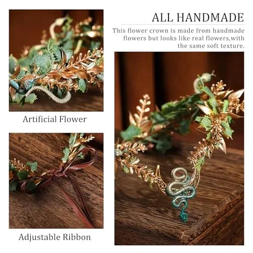 MOSTORY Medusa Fairy Flower Crown - Snake Elf Crown Floral Headband for Women, One Size | Woodland Renaissance Costume thumbnail 5