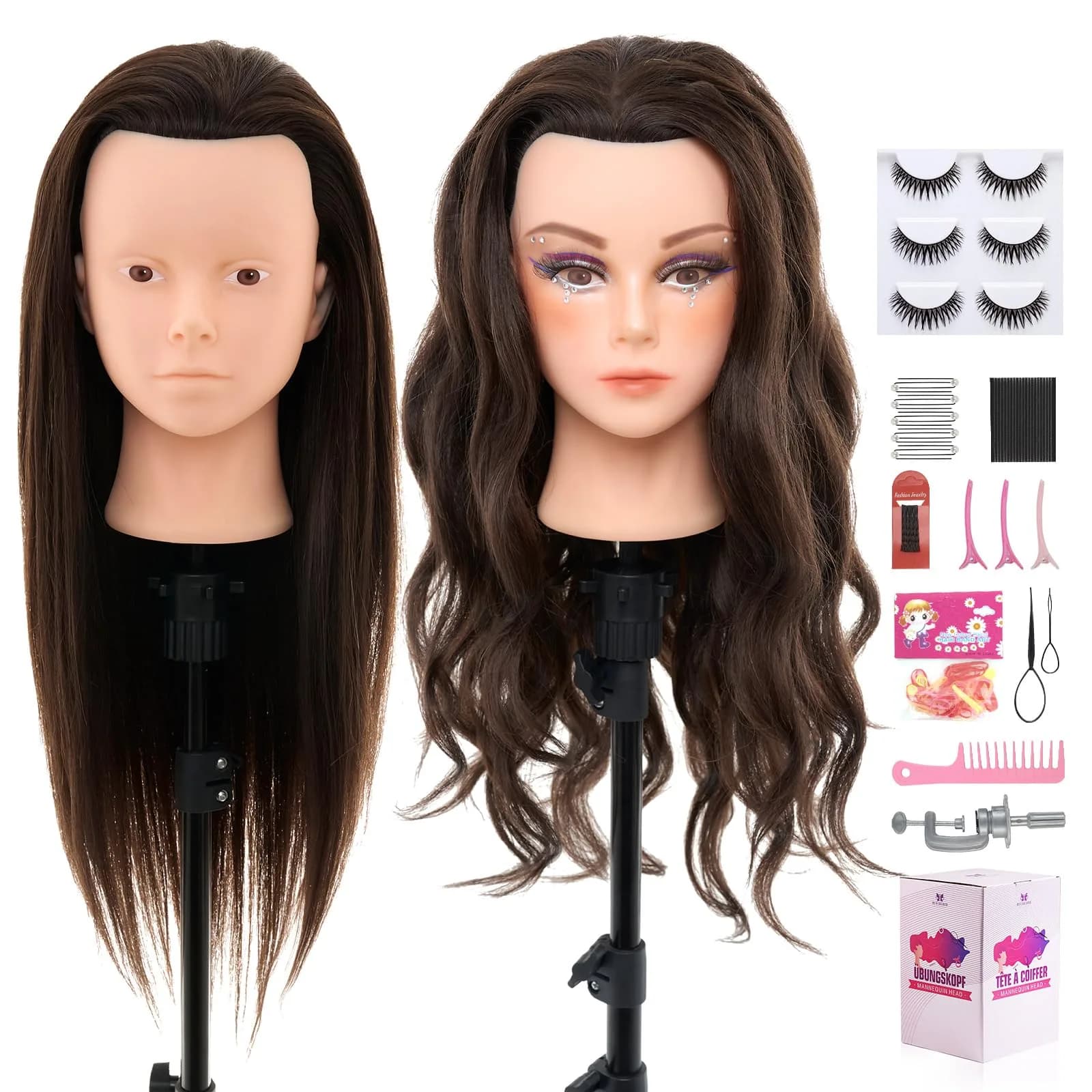 Neverland Beauty & Health 28Inch 80% Real Hair Mannequin Head for Makeup Styling (Dark Brown) — Dark Brown