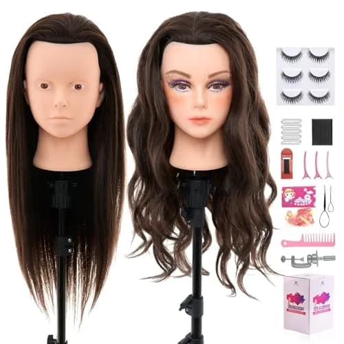 Neverland Beauty & Health 28Inch 80% Real Hair Mannequin Head for Makeup Styling (Dark Brown) thumbnail 1