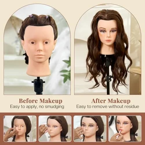 Neverland Beauty & Health 28Inch 80% Real Hair Mannequin Head for Makeup Styling (Dark Brown) thumbnail 4