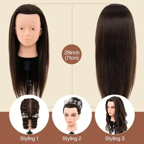 Neverland Beauty & Health 28Inch 80% Real Hair Mannequin Head for Makeup Styling (Dark Brown) thumbnail 5