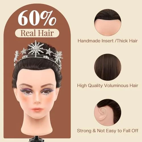 Neverland Beauty & Health 28Inch 80% Real Hair Mannequin Head for Makeup Styling (Dark Brown) thumbnail 2