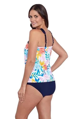 ShapeSolver Women's Criss Cross Neck Tankini Top, Tropical Breeze, 12 | Flattering Support & Adjustable Straps thumbnail 2