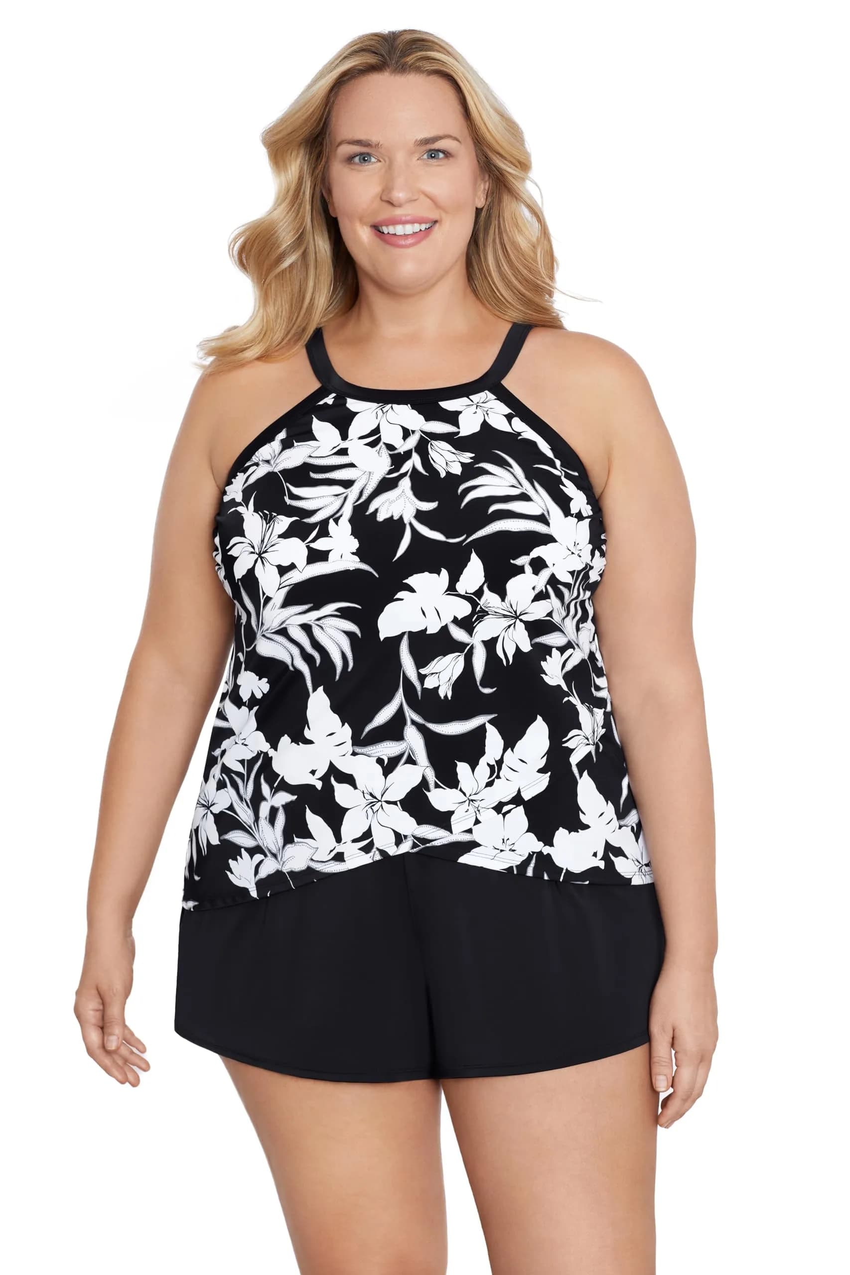 ShapeSolver Women's High Neck Tankini Top, Nightshade | Flattering Support & Tummy Control (70-120 chars) — Nightshade