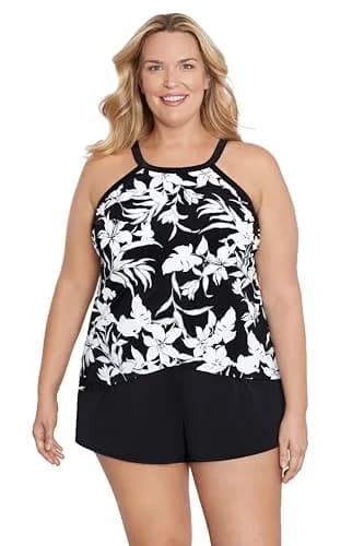 ShapeSolver Women's High Neck Tankini Top, Nightshade | Flattering Support & Tummy Control (70-120 chars) thumbnail 1