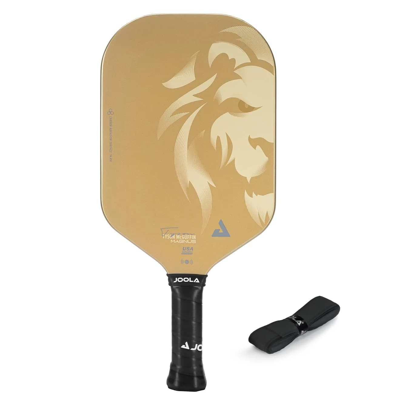 JOOLA Magnus CAS 14mm Pickleball Paddle - Edgeless Design & Extra Long Reach, Lightweight Carbon Fiber Core, Gold Tyson McGuffin Lion Paddle (16.5")