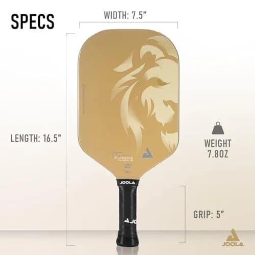 JOOLA Magnus CAS 14mm Pickleball Paddle - Edgeless Design & Extra Long Reach, Lightweight Carbon Fiber Core, Gold Tyson McGuffin Lion Paddle (16.5") thumbnail 3