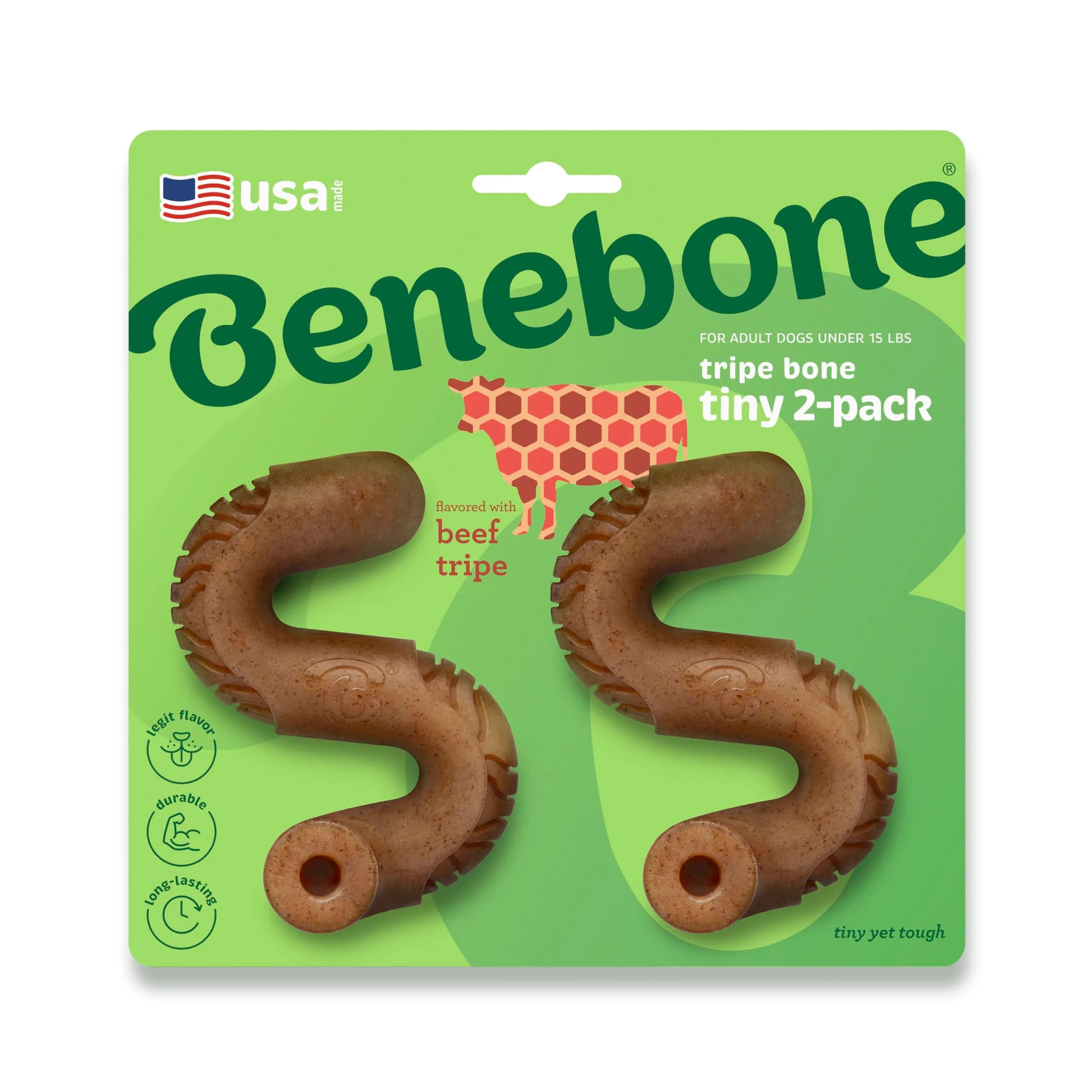 Benebone Tiny 2-Pack Real Beef Irregular Shape Dog Chew Toy for Aggressive Chewers - main product image