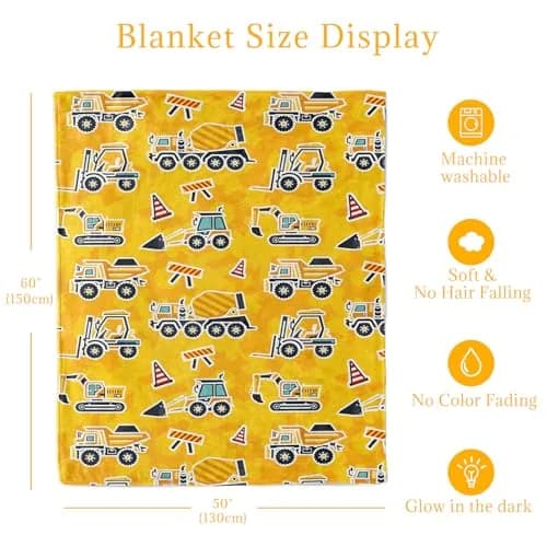 UOFON Construction Truck Excavator Blanket for Boys, Kids, 50" x 60" | Glow in the Dark Cozy Fleece Throw thumbnail 6