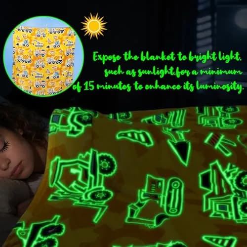 UOFON Construction Truck Excavator Blanket for Boys, Kids, 50" x 60" | Glow in the Dark Cozy Fleece Throw thumbnail 2