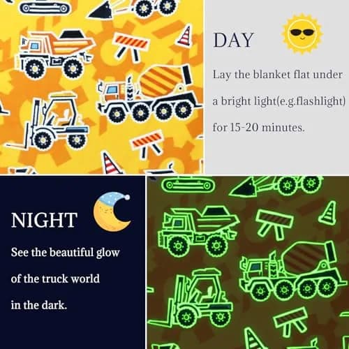 UOFON Construction Truck Excavator Blanket for Boys, Kids, 50" x 60" | Glow in the Dark Cozy Fleece Throw thumbnail 3