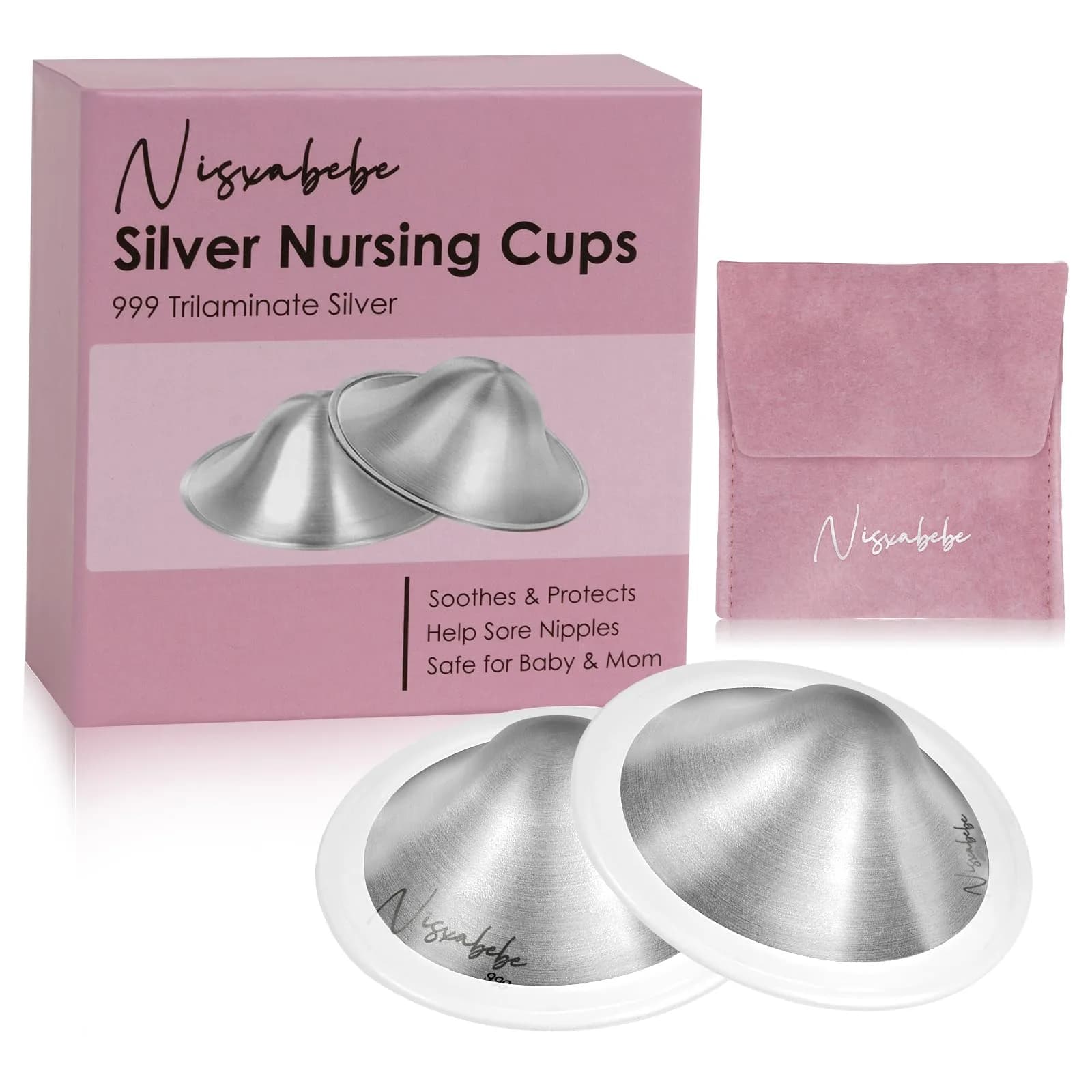 NISXABEBE Original Silver Nursing Cups for Breastfeeding (Standard Size) - main product image