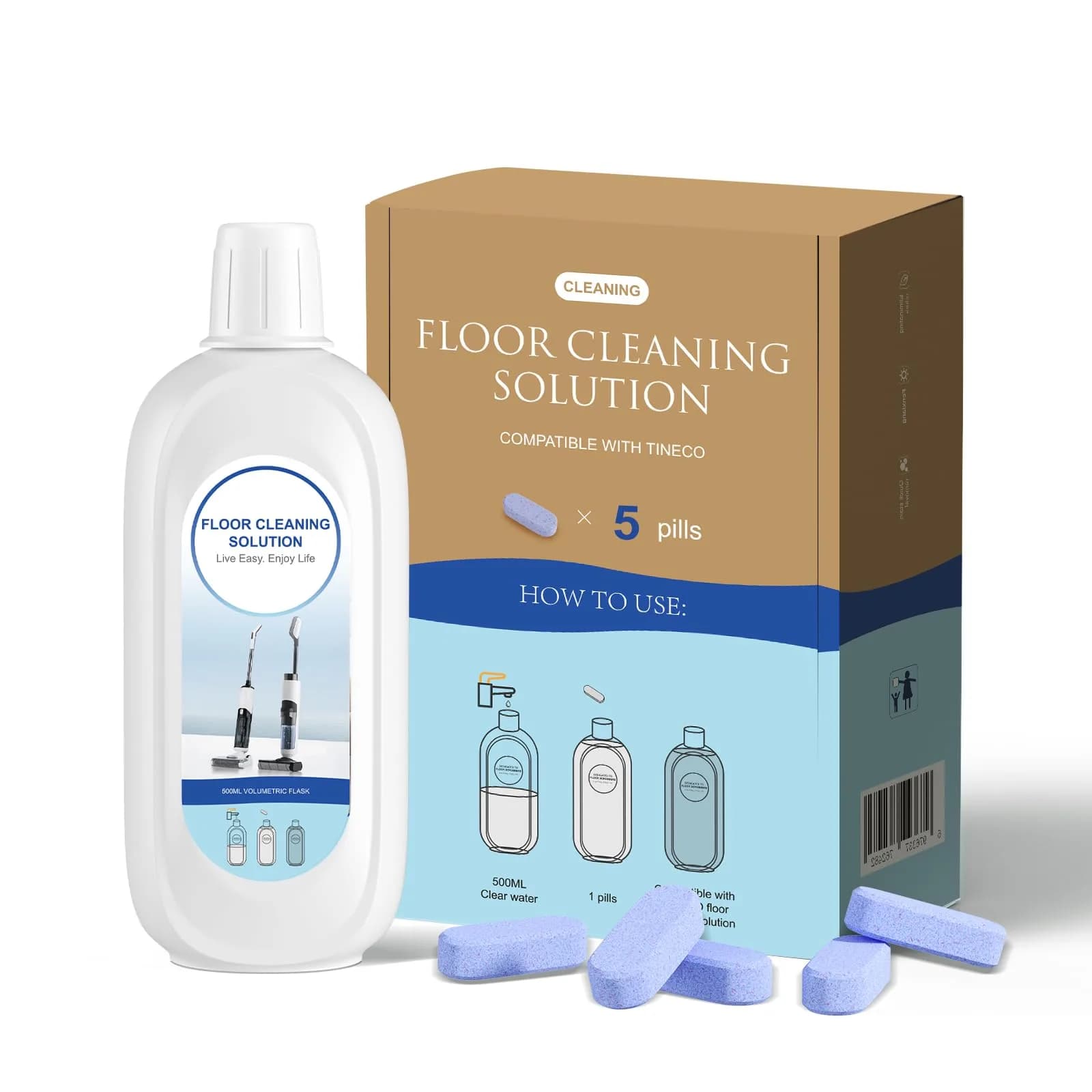 Nukisa Floor Cleaner Concentrate Blocks 500ml Per Bottle (Pack of 5) | Eco-Friendly Cleaning Agent for All Robot Vacuums