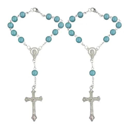 smilfuy Car Rosary Rearview Mirror Charm Pendant - Cyan, 2-Pack | Christian/Catholic Auto Decor thumbnail 1