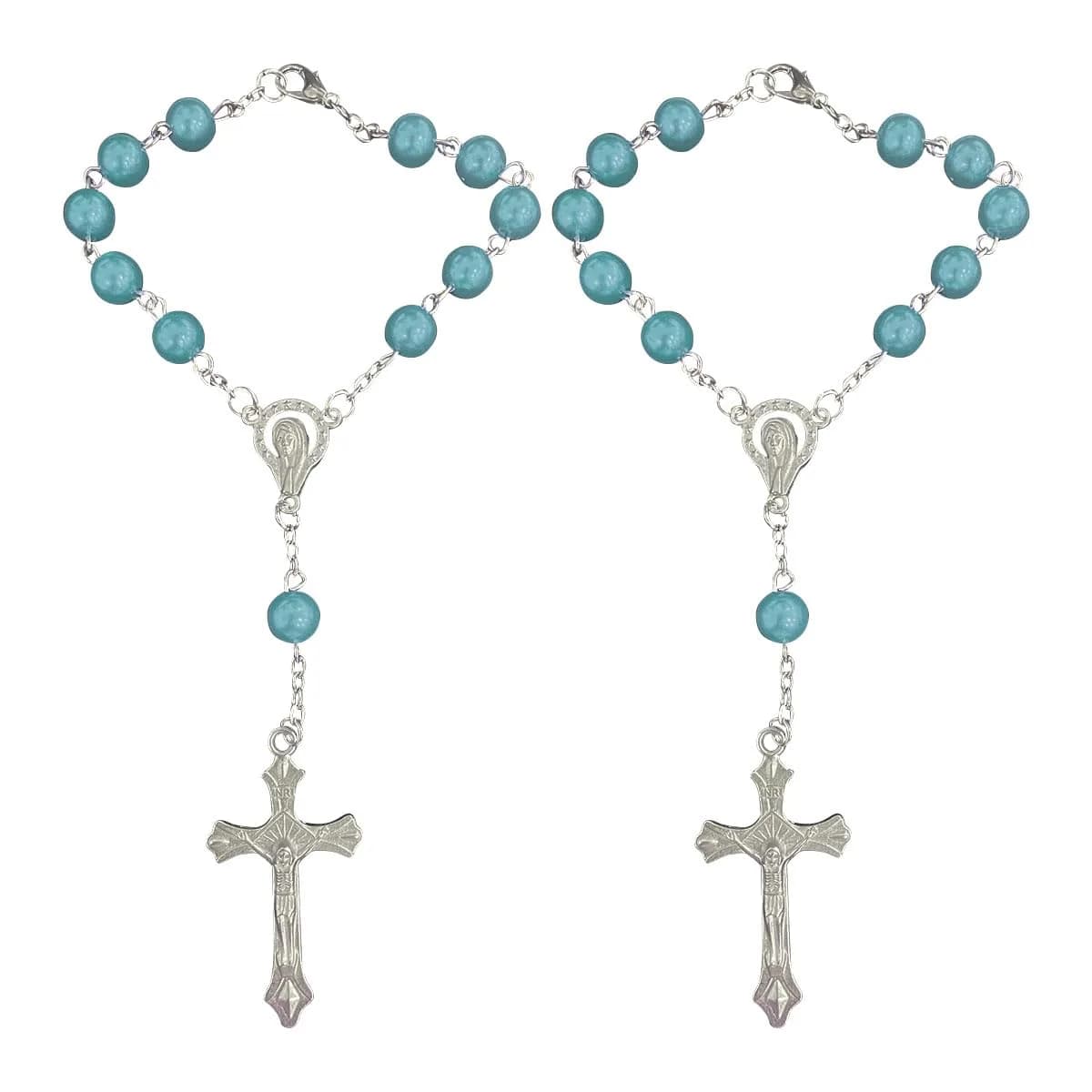 smilfuy Car Rosary Rearview Mirror Charm Pendant - Cyan, 2-Pack | Christian/Catholic Auto Decor - main product image