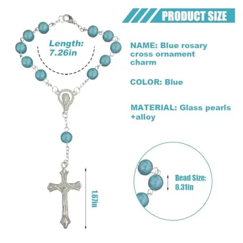 smilfuy Car Rosary Rearview Mirror Charm Pendant - Cyan, 2-Pack | Christian/Catholic Auto Decor thumbnail 2