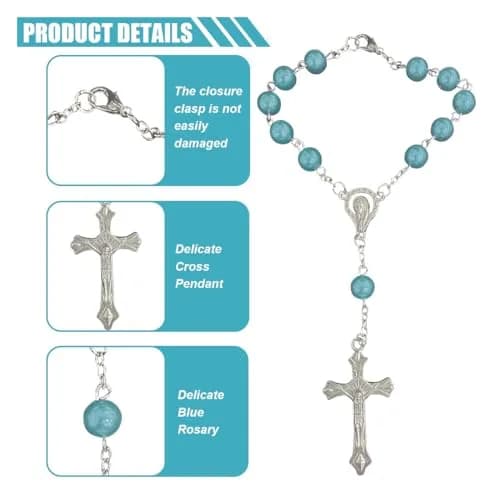 smilfuy Car Rosary Rearview Mirror Charm Pendant - Cyan, 2-Pack | Christian/Catholic Auto Decor thumbnail 3