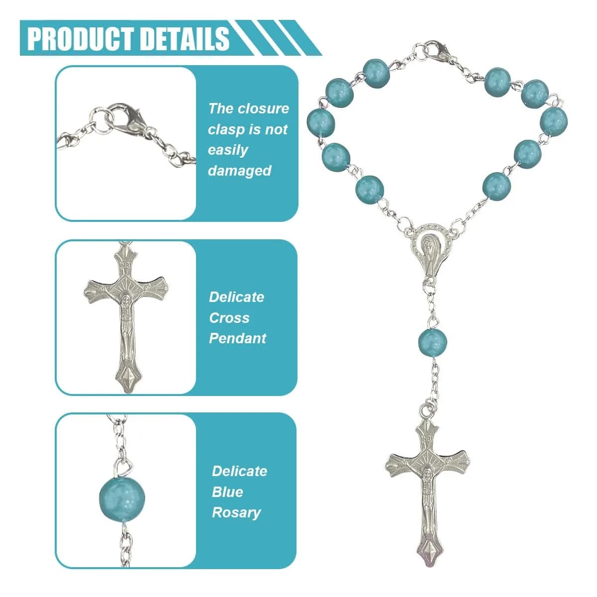 smilfuy Car Rosary Rearview Mirror Charm Pendant - Cyan, 2-Pack | Christian/Catholic Auto Decor - view 3