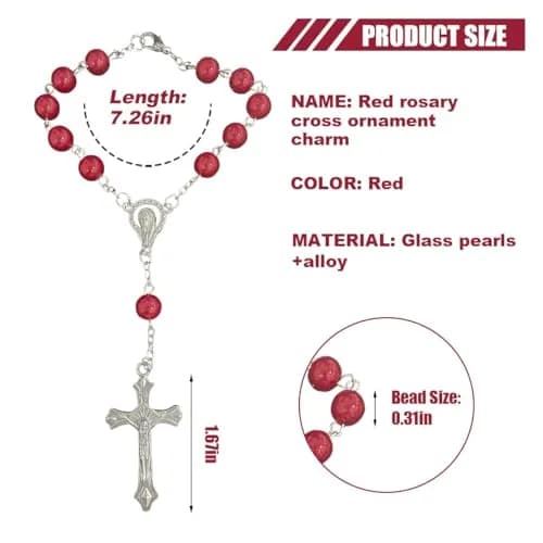 smilfuy 2PCS Car Rosary Red Pendant with Cross Charm | 18.4cm (7.26 inch) Total Length thumbnail 2