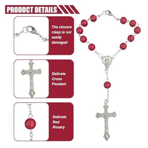 smilfuy 2PCS Car Rosary Red Pendant with Cross Charm | 18.4cm (7.26 inch) Total Length thumbnail 3