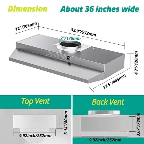 FIREGAS 36 Inch Under Cabinet Range Hood | 300 CFM Ducted/Ductless Convertible Stainless Steel Stove Vent Hood with LED Light thumbnail 6