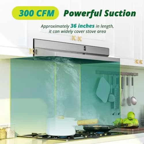FIREGAS 36 Inch Under Cabinet Range Hood | 300 CFM Ducted/Ductless Convertible Stainless Steel Stove Vent Hood with LED Light thumbnail 2