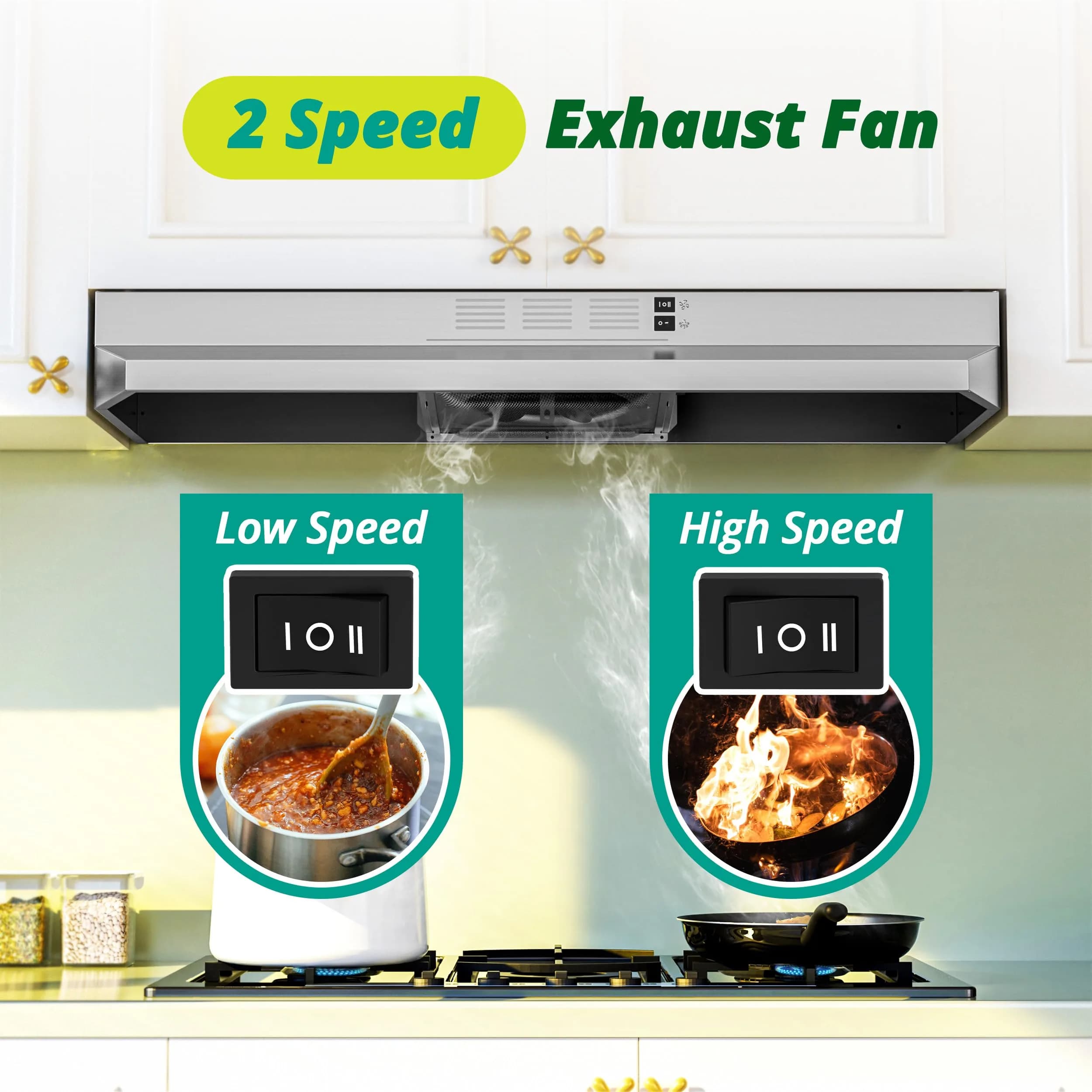 FIREGAS 36 Inch Under Cabinet Range Hood | 300 CFM Ducted/Ductless Convertible Stainless Steel Stove Vent Hood with LED Light - view 3