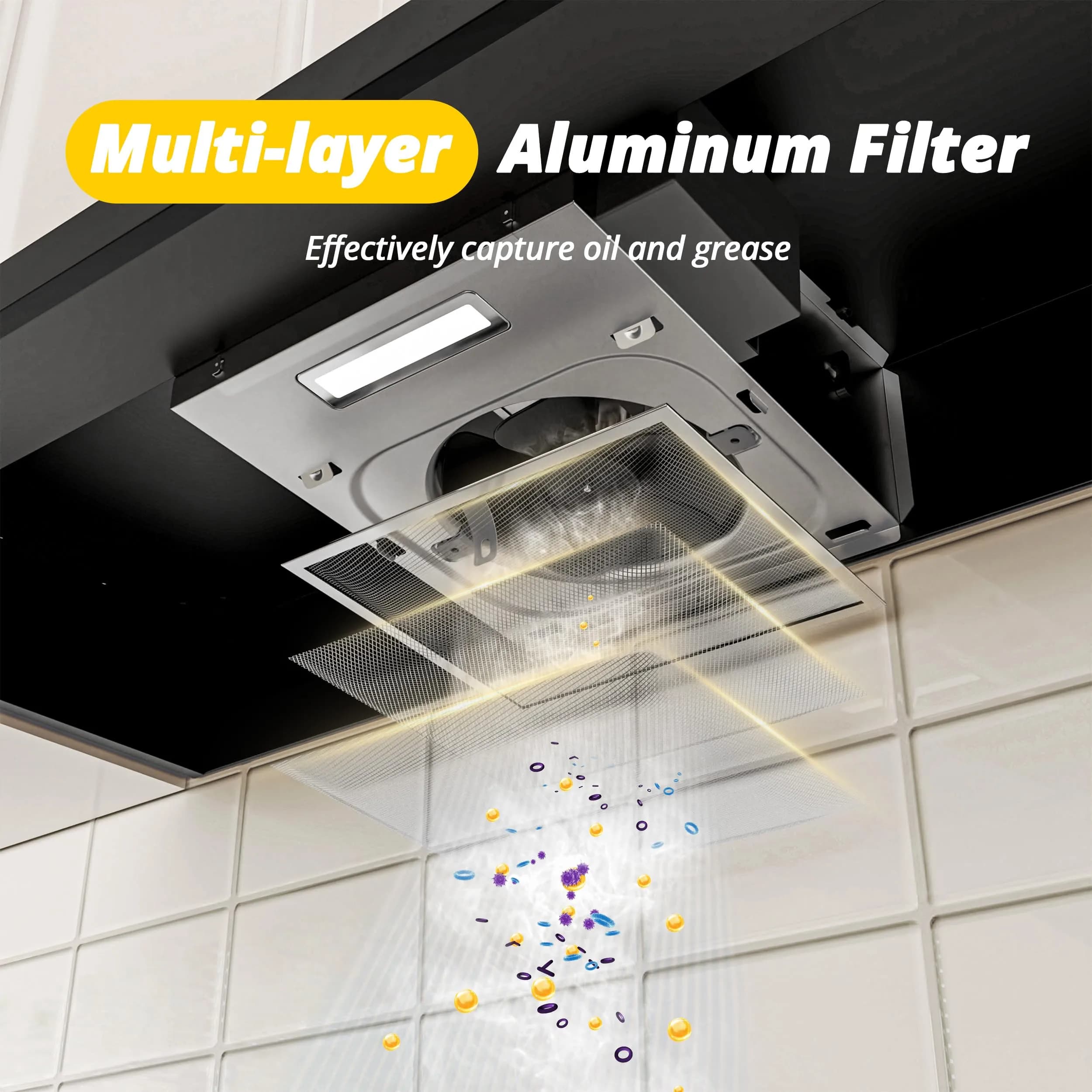 FIREGAS 91.4cm (36 Inch) Under Cabinet Range Hood - Black Painted Stainless Steel, 300 CFM, 2-Speed, Convertible Duct/Ductless - view 5