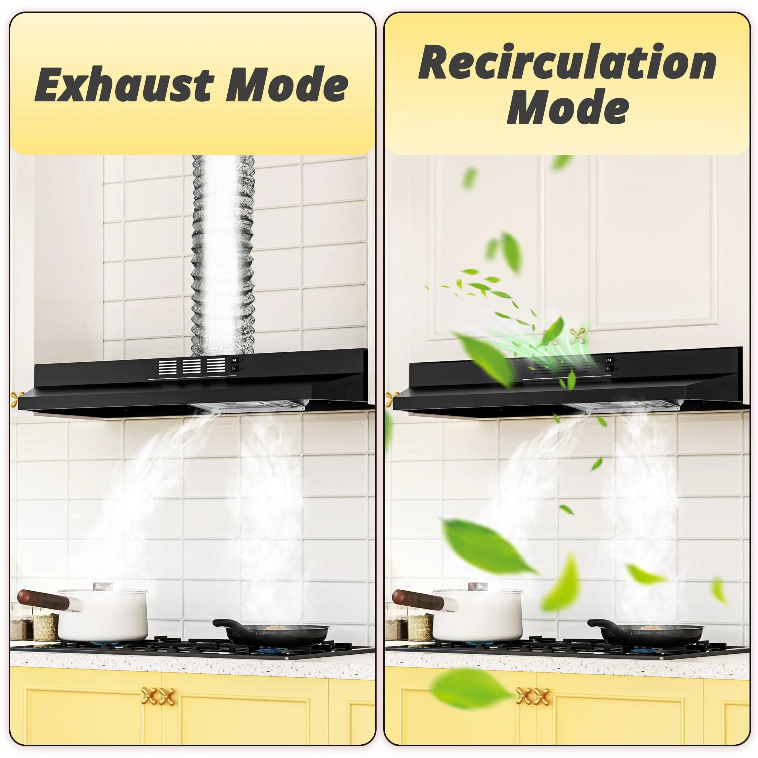 FIREGAS 91.4cm (36 Inch) Under Cabinet Range Hood - Black Painted Stainless Steel, 300 CFM, 2-Speed, Convertible Duct/Ductless - view 7