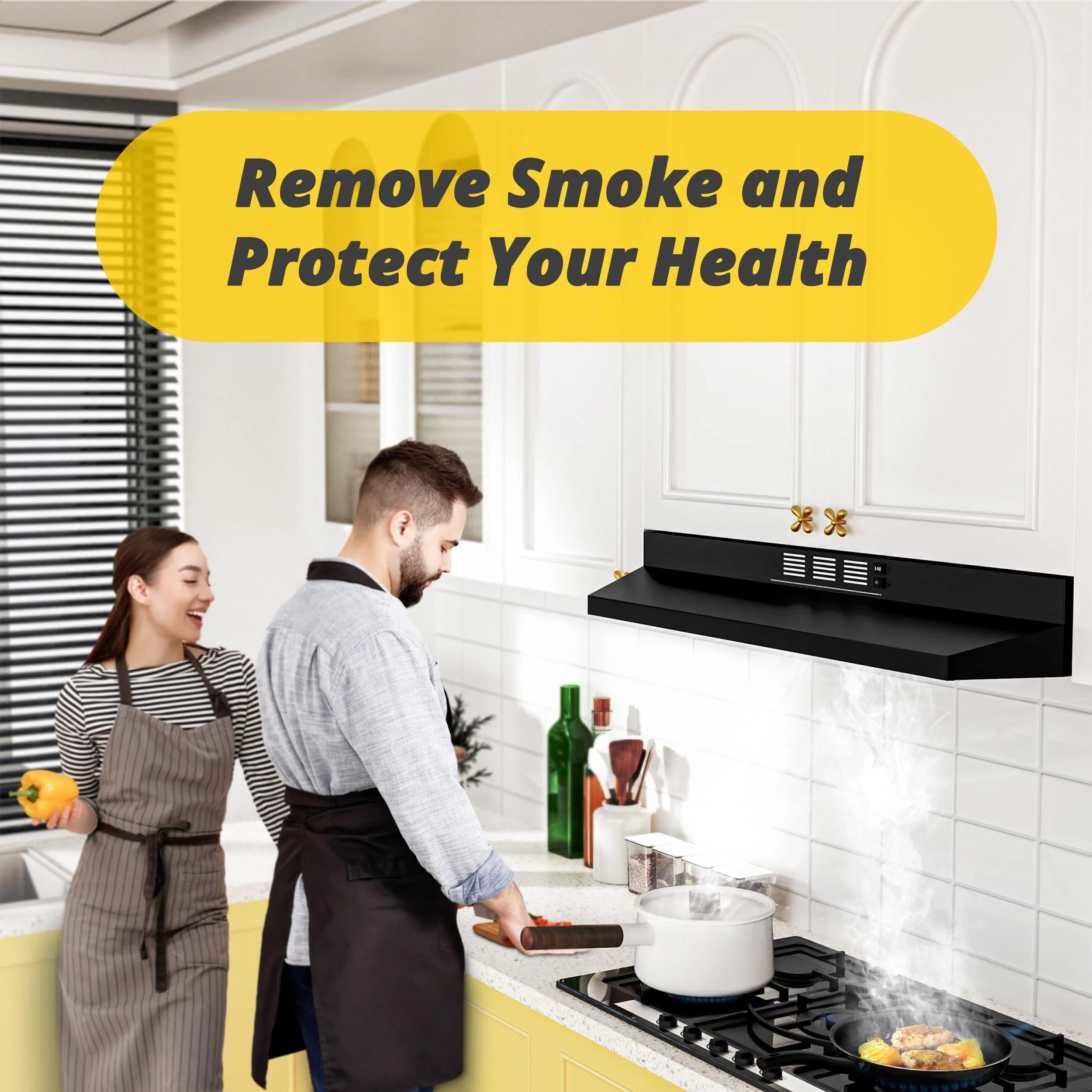 FIREGAS 91.4cm (36 Inch) Under Cabinet Range Hood - Black Painted Stainless Steel, 300 CFM, 2-Speed, Convertible Duct/Ductless - view 8