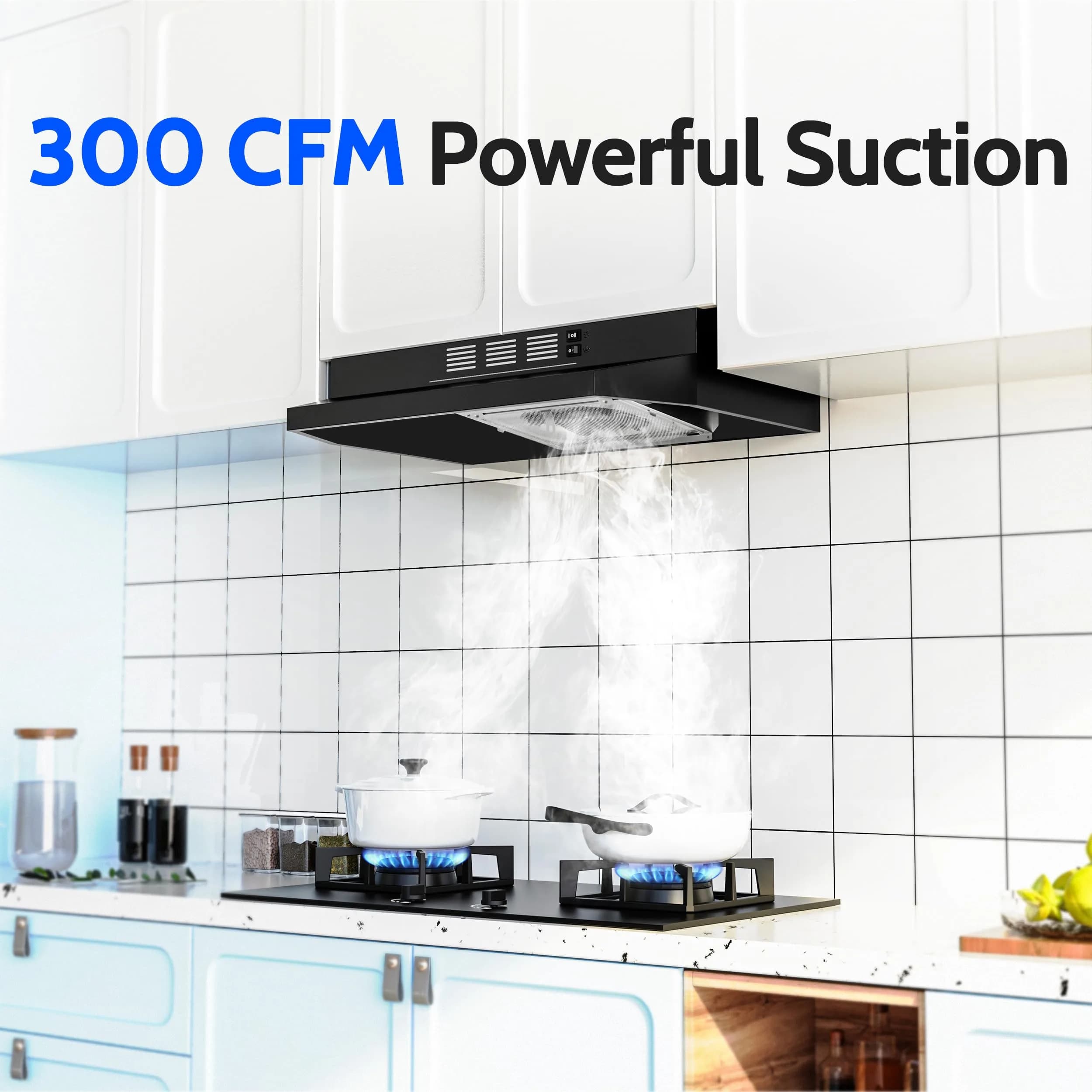 FIREGAS Black Range Hood 61cm (24 inch) Under Cabinet, 300CFM Ducted/Ductless Convertible with LED Light & Filter | Powerful Suction for Indian Kitchens - view 2