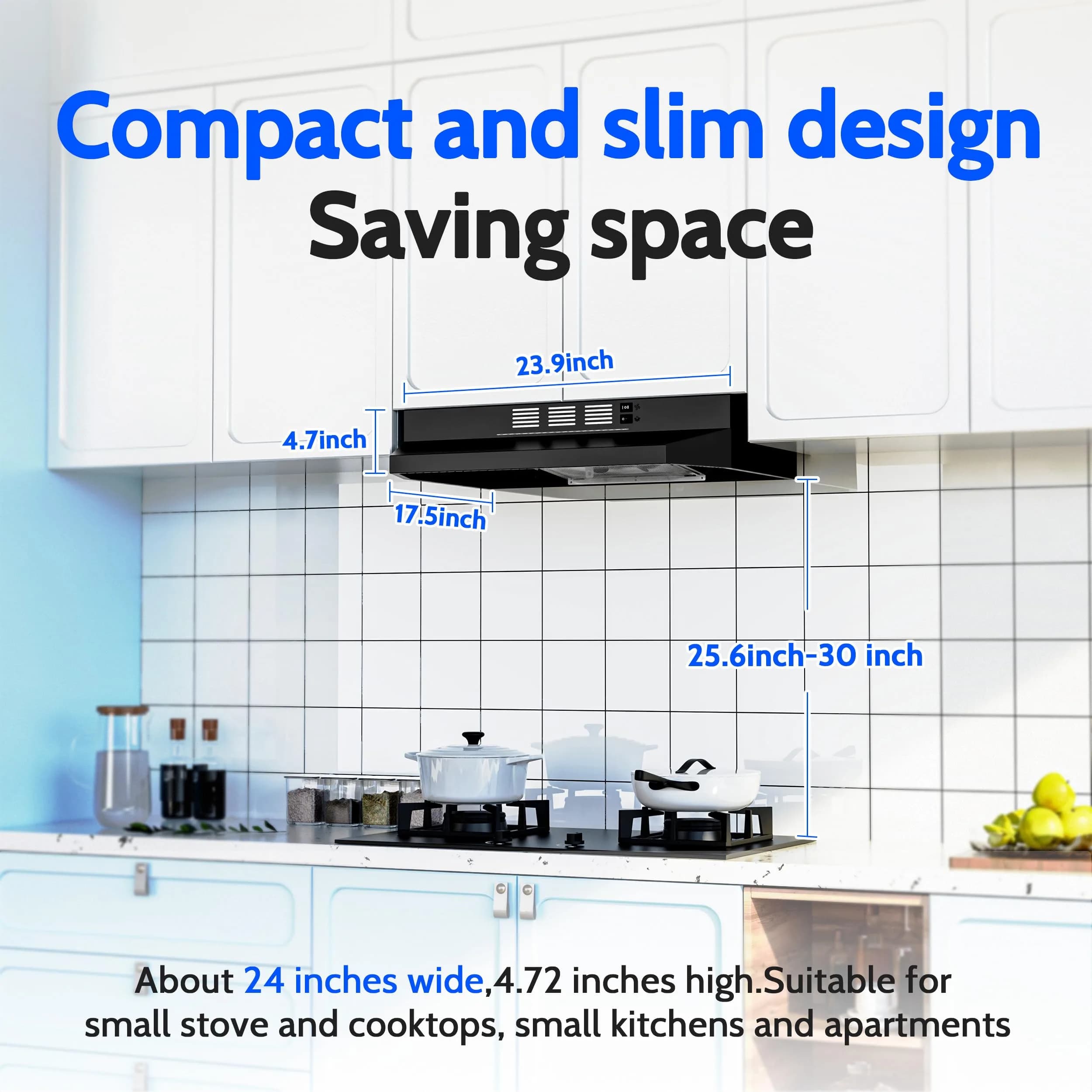 FIREGAS Black Range Hood 61cm (24 inch) Under Cabinet, 300CFM Ducted/Ductless Convertible with LED Light & Filter | Powerful Suction for Indian Kitchens - view 3