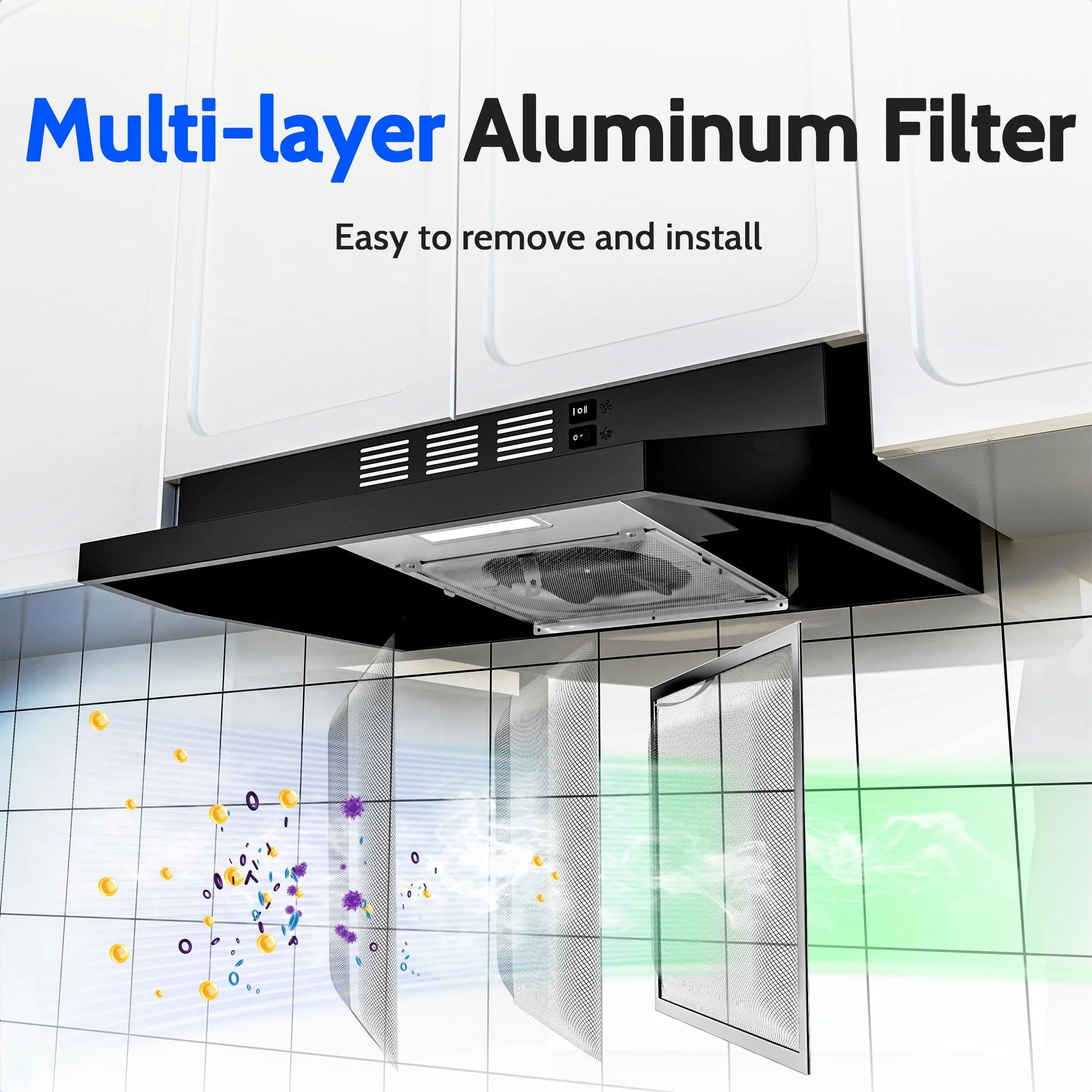 FIREGAS Black Range Hood 61cm (24 inch) Under Cabinet, 300CFM Ducted/Ductless Convertible with LED Light & Filter | Powerful Suction for Indian Kitchens - view 5