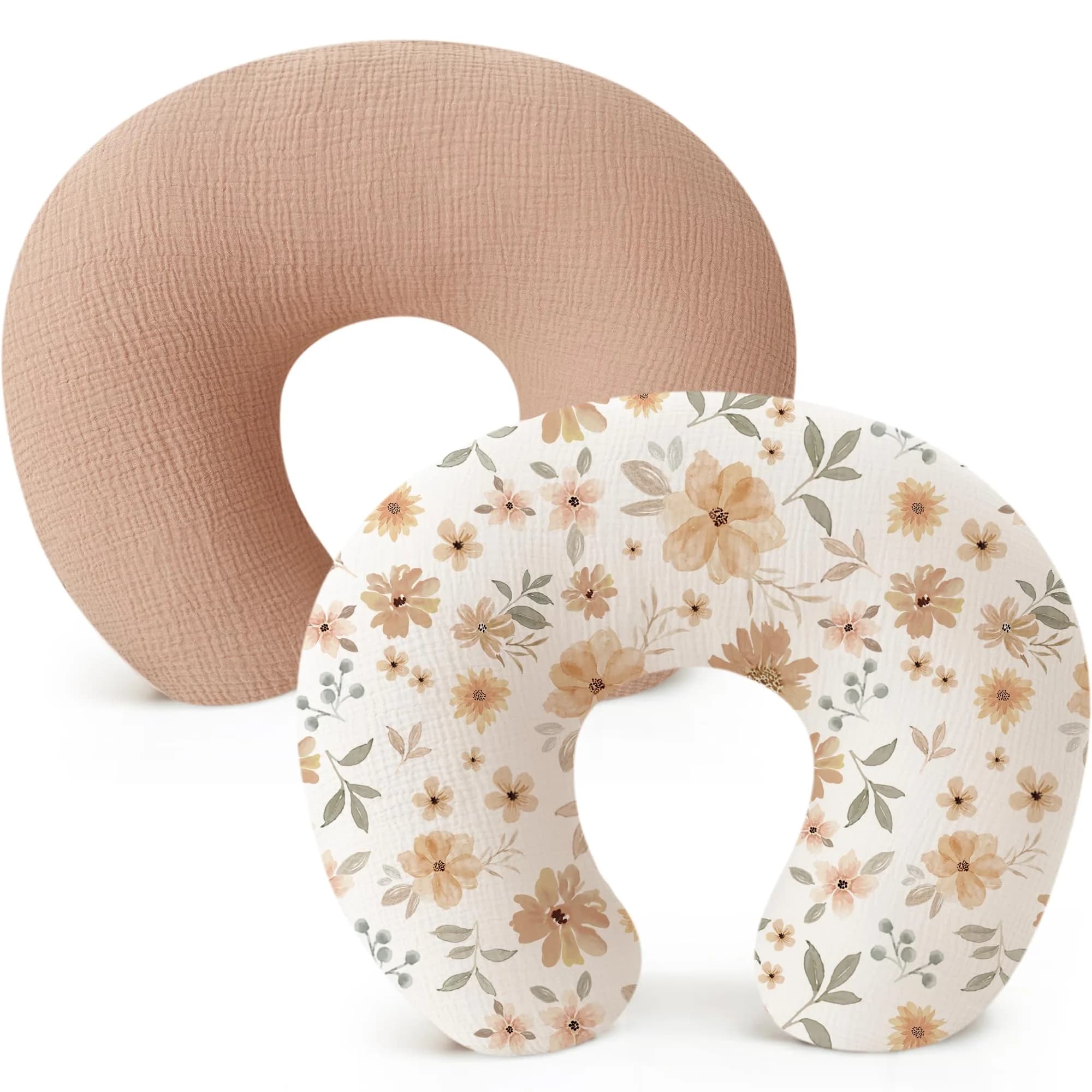 Konssy 2-Pack Muslin Nursing Pillow Covers 63.5cm x 45.7cm | Soft Cotton Slipcovers for Baby — Toffee, Flourish