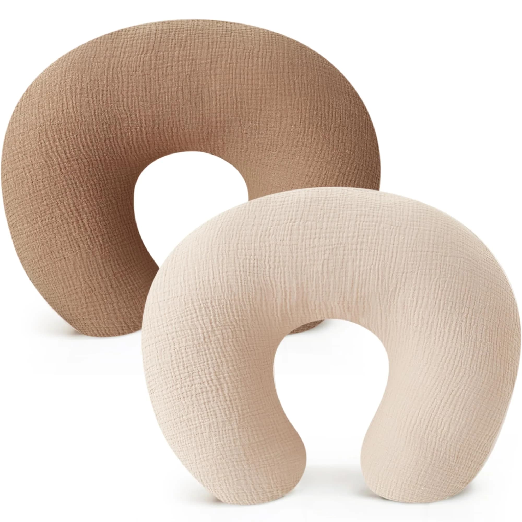 Konssy Muslin Nursing Pillow Covers - 2 Pack, Cream Soft Cotton Slipcover for Baby | 63.5 x 45.7 cm (25 x 18 inches) — Brown,cream