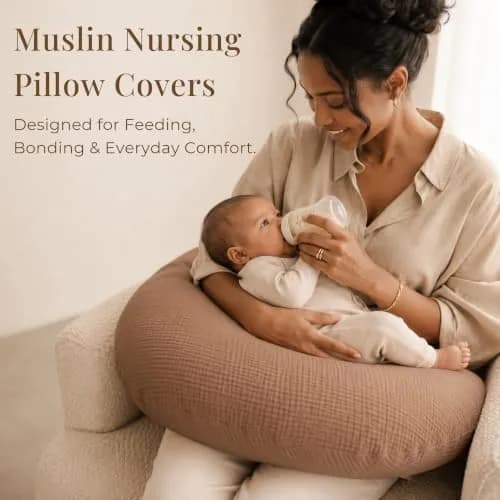 Konssy Muslin Nursing Pillow Covers - 2 Pack, Cream Soft Cotton Slipcover for Baby | 63.5 x 45.7 cm (25 x 18 inches) thumbnail 5